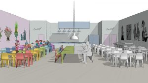 Visualisatie restaurantconcept, kleur, frontaal, door Paul Battem