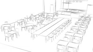 Visualisatie restaurantconcept, inkt, links, door Paul Battem