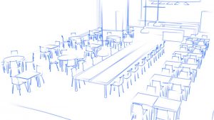 Visualisatie restaurantconcept, potlood, links, door Paul Battem