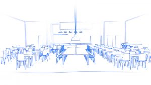 Visualisatie restaurantconcept, potlood, frontaal, door Paul Battem
